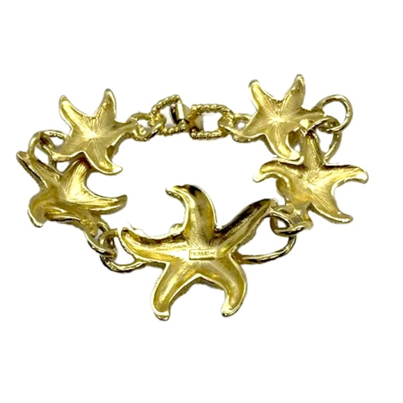 Vintage 80s Trifari Starfish Link Bracelet with Blue Jelly Cabochons - Picture 6 of 7